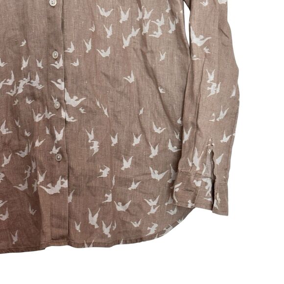 J. Jill XS Linen Bird Dove novelty brown Button Down Long Sleeves blouse - Picture 8 of 8